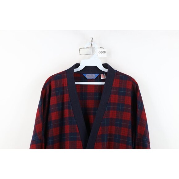 Vintage 70s Pendleton Mens Size XL Virgin Wool Knit Cardigan Sweater Plaid USA - Picture 2 of 11